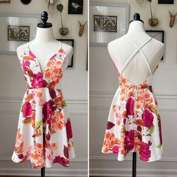 Windsor Large Print Floral Fit and Flare Mini Dress L - Picture 1 of 7